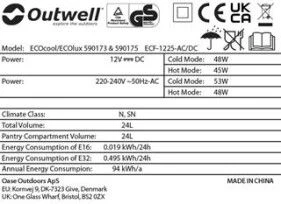 Outwell ECOcool 24 Ltr Slate Grey Coolbox 12v & 230v 9 Outwell ECOcool 24 Ltr Slate Grey Coolbox 12v & 230v - Image 9