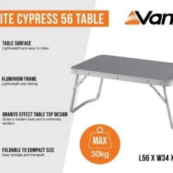 Vango Cypress 56 Camping Table -UK Outdoor Equipment Sales 2024 granite cypress 56 infographic medium