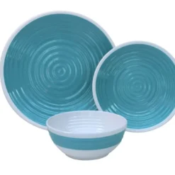 Outdoor Revolution Premium 12pc Melamine Plate And Bowl Set Pastel Blue